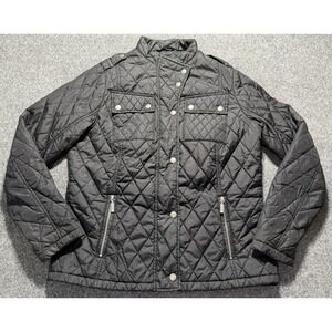 Barbour International Quilted Jacket Black Women's‎ Size US 10 Zip Pockets